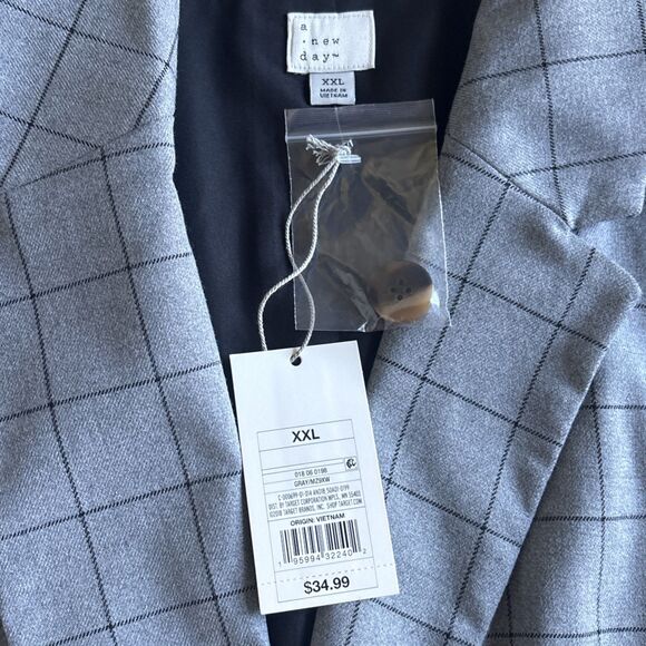NWT A New Day Long Windowpane Black And Grey One Button Blazer XXL - Picture 4 of 11